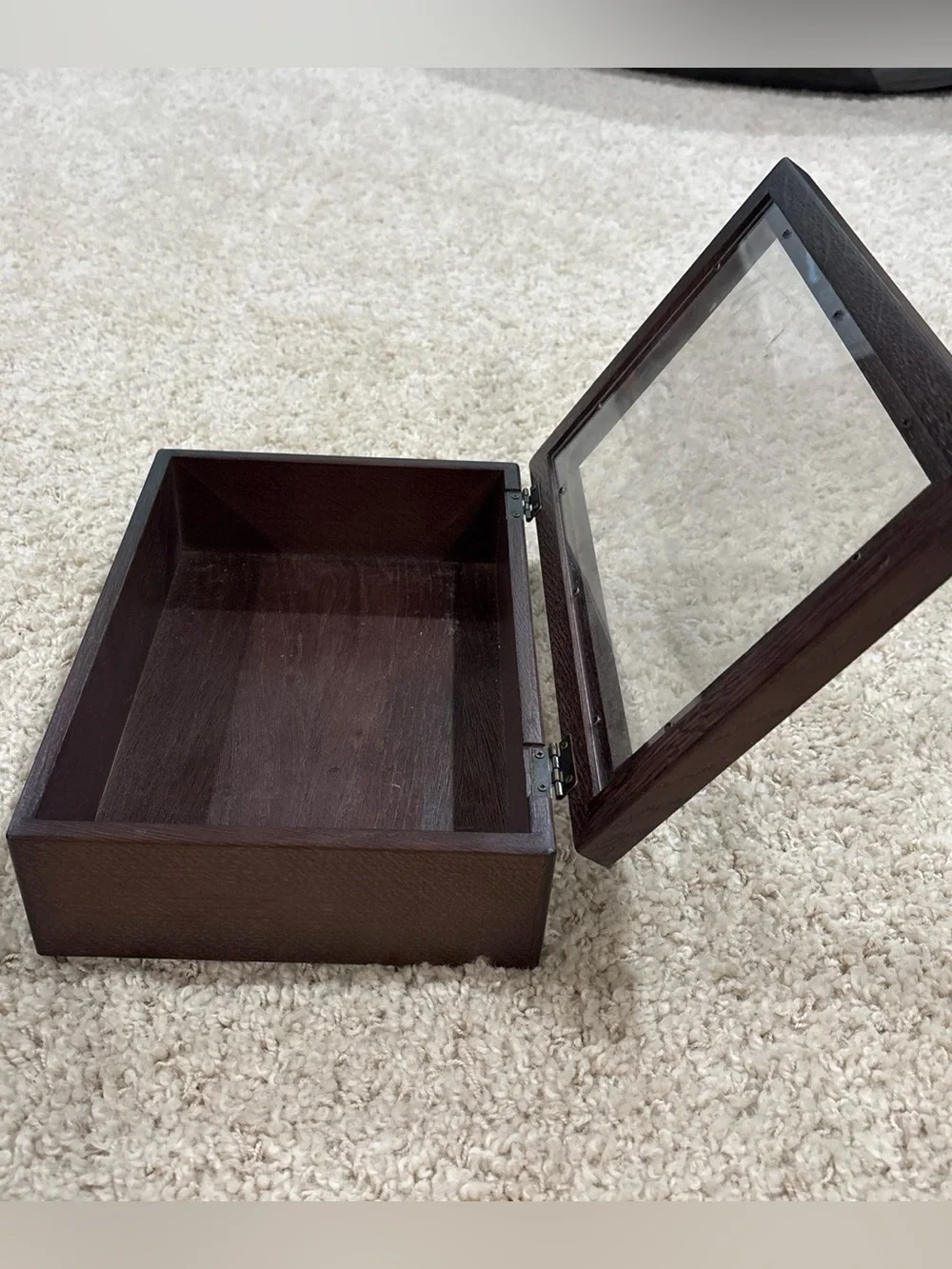 Wooden Glass Top Display Box Jewelry Trinket Keepsake Collector Storage 11.5”